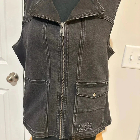 Harley-Davidson® Women's Winged Logo Zip-Front Denim Vest - Black - Picture 2 of 4